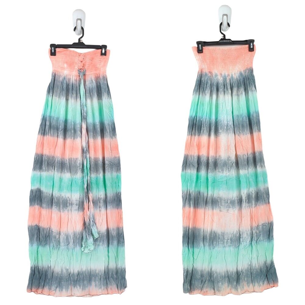 Tiare Hawaii Women OS Jasmine Dress Swim Cover Up Blue Peach Pink Tie Dye FLAW